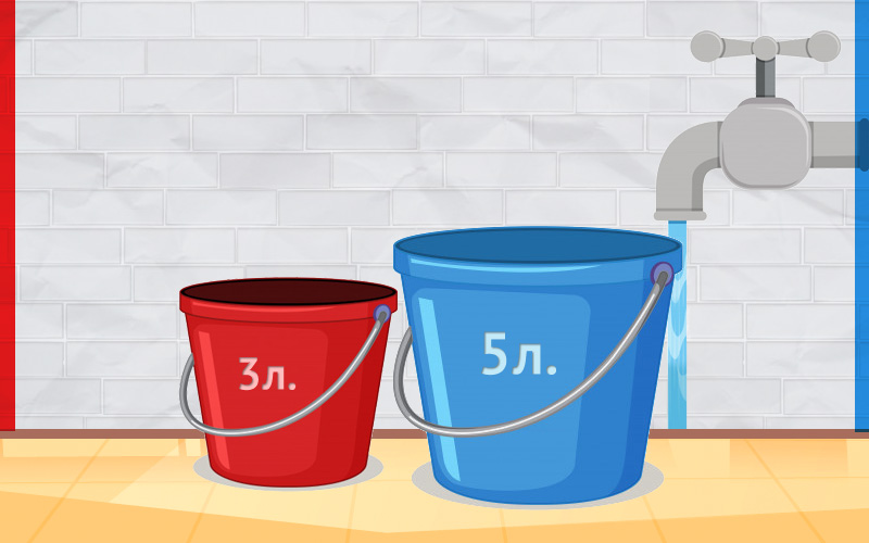 Задача про ведра. Есть два ведра емкостью 3 и 5 литров. Как можно точно отмерить 4 литра? Запас воды неограничен.