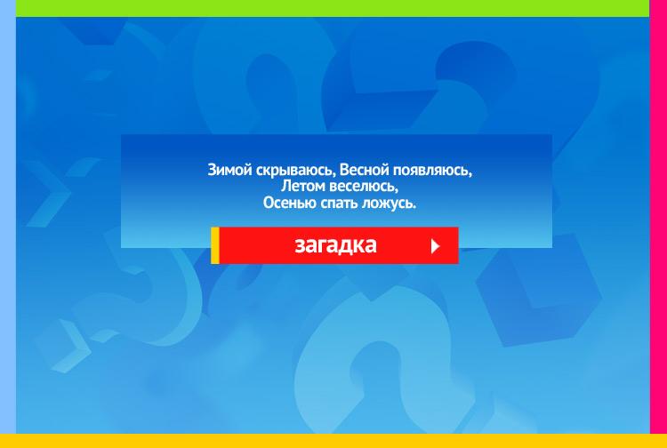 Загадка про реку. Зимой скрываюсь, Весной появляюсь, Летом веселюсь, Осенью спать ложусь.