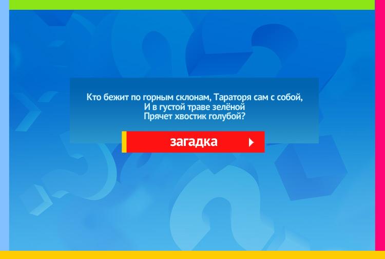 Загадка про ручей. Кто бежит по горным склонам, Тараторя сам с собой, И в густой траве зелёной Прячет хвостик голубой?