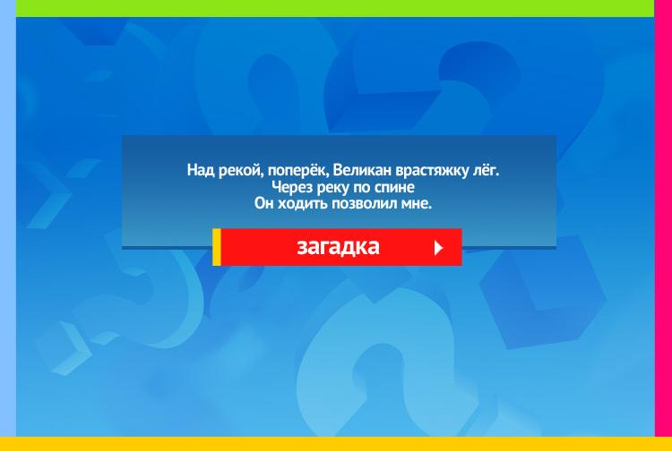 Загадка про мост. Над рекой, поперёк, Великан врастяжку лёг. Через реку по спине Он ходить позволил мне.