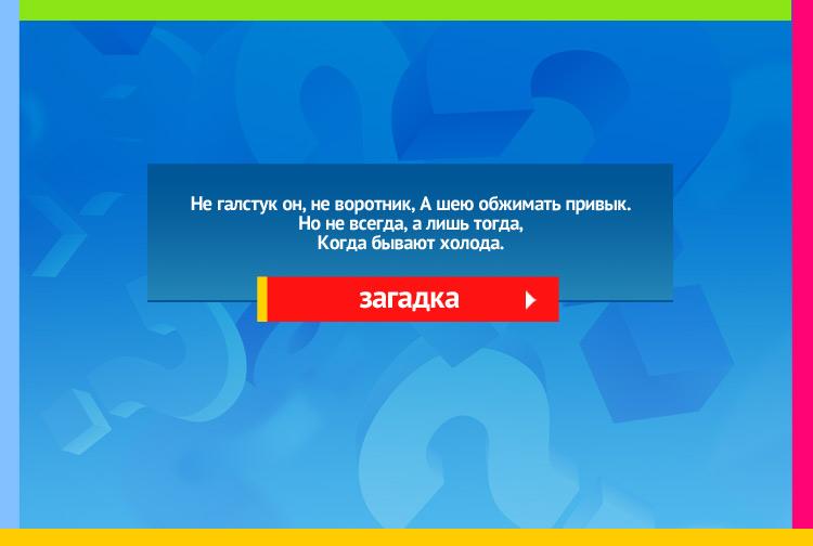 Загадка про шарф. Не галстук он, не воротник, А шею обжимать привык. Но не всегда, а лишь тогда, Когда бывают холода.