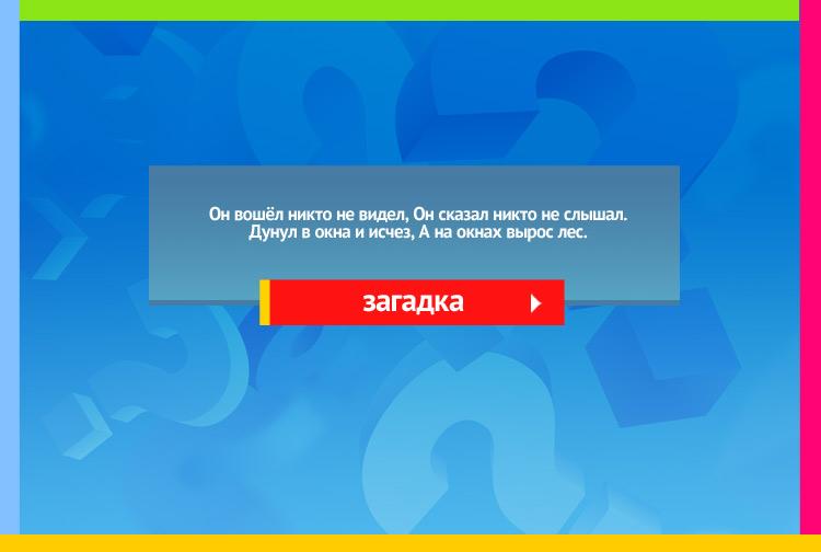 Загадка про мороз. Он вошёл никто не видел, Он сказал никто не слышал. Дунул в окна и исчез, А на окнах вырос лес.