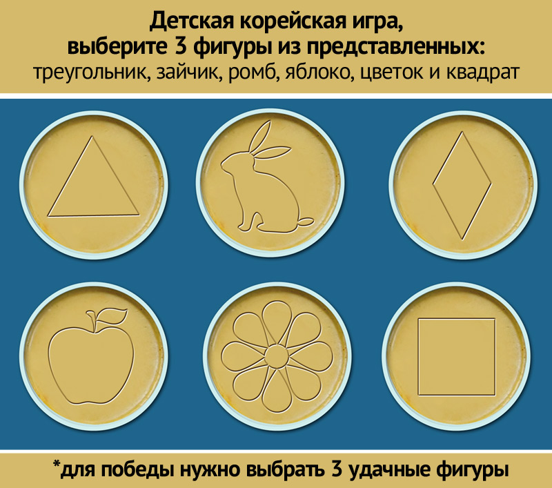 Детская корейская игра, выберите 3 фигуры: треугольник, зайчик, ромб, яблоко, цветок, квадрат
