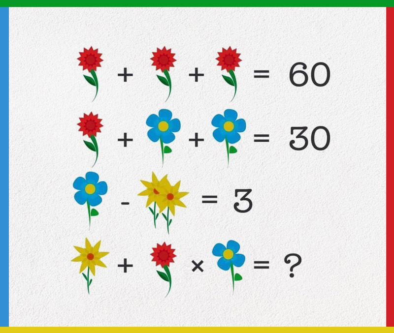 Задача с цветами, красный синий и желтый цветок, правильный ответ
