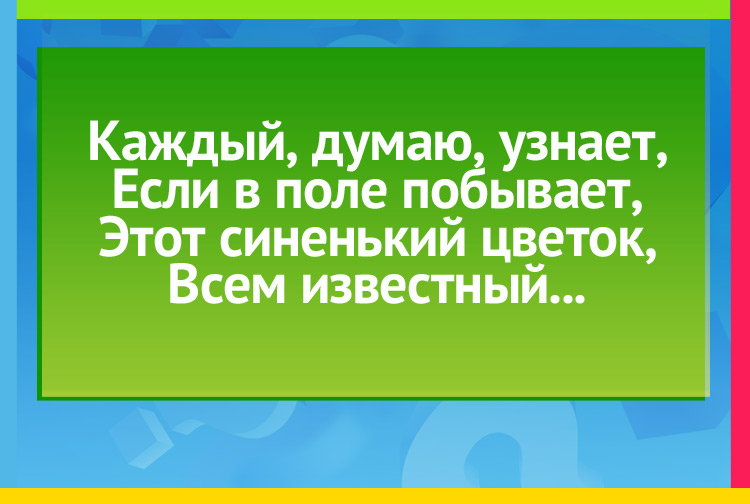 загадка про Василёк. Каждый, думаю, узнает, Если в поле побывает, Этот синенький цветок, Всем известный...