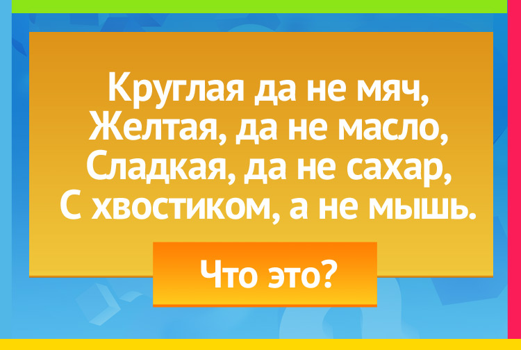 Загадка про репу. Круглая да не мяч, Желтая, да не масло, Сладкая, да не сахар, С хвостиком, а не мышь.