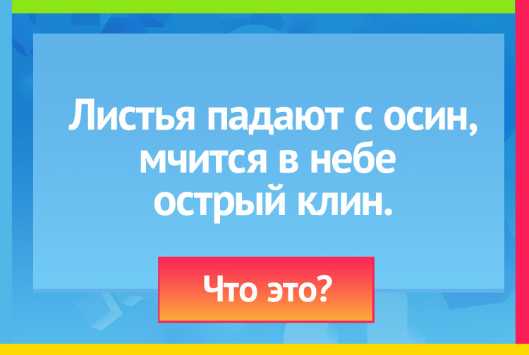 Загадка про журавель. Листья падают с осин, Мчится в небе острый клин.