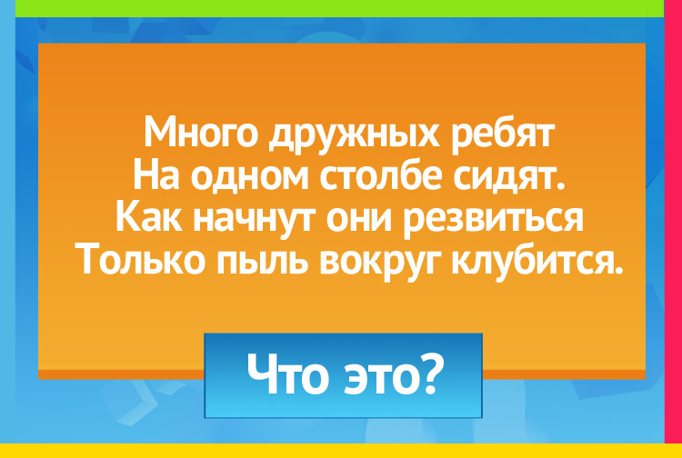 Загадка про метлу и веник. Много дружных ребят На одном столбе сидят. Как начнут они резвиться Только пыль вокруг клубится.