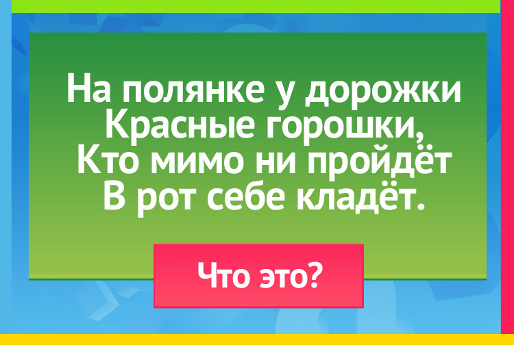 Загадка про Землянику. На полянке у дорожки Красные горошки, Кто мимо ни пройдёт В рот себе кладёт.