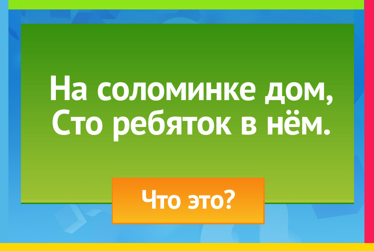 Загадка про колос. На соломинке дом, Сто ребяток в нём.