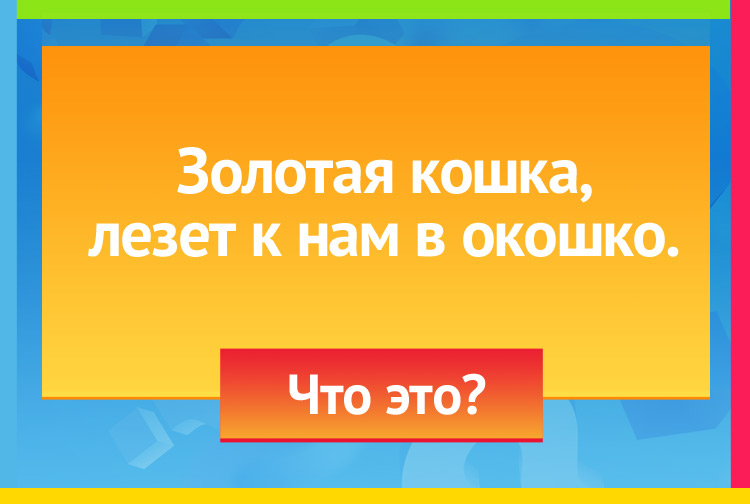 Загадка про солнце. Золотая кошка Лезет к нам в окошко.